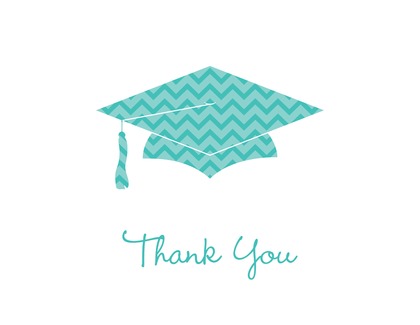 Pink Chevron Graduation Cap Thank You Cards