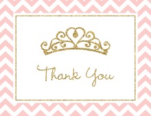 Gold Glitter Graphic Tiara Pink Chevrons Thank You Cards