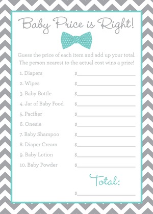 Aqua Bow Tie Baby Prediction Cards