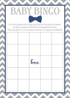 Aqua Bow Tie Baby Shower Bingo Cards