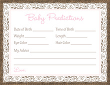 Pink Border Lace Burlap Baby Prediction Cards