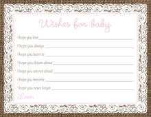 Pink Border Lace Burlap Baby Wish Cards