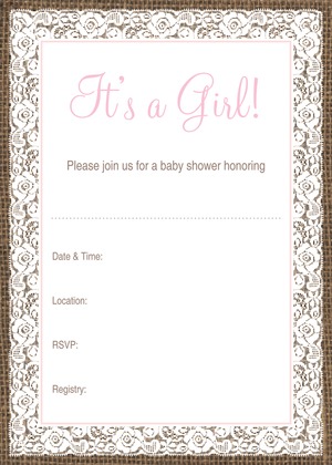 Pink Border Lace Burlap Baby Bingo Game