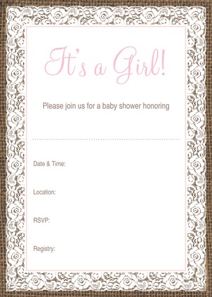 Pink Border Lace Burlap Baby Wish Cards