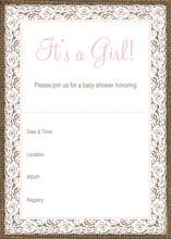 Pink Border Lace Burlap Baby Fill-in Invitations