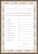 Pink Border Lace Burlap Baby Shower Price Game