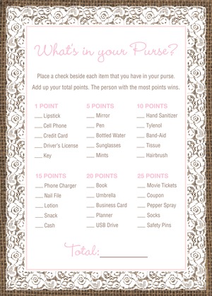 Pink Border Lace Burlap Baby Shower Price Game