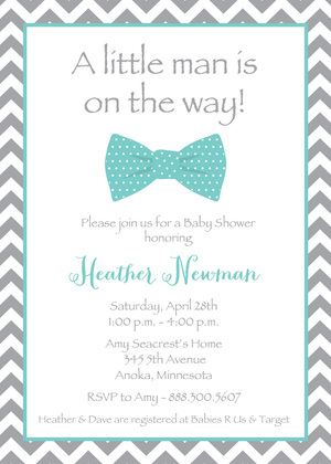 Aqua Bow Tie Baby Shower Advice Cards