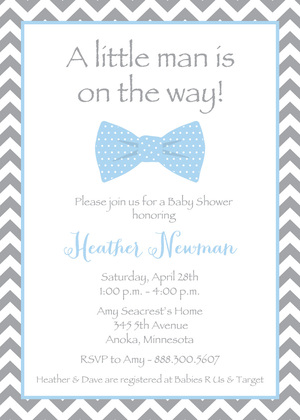 Aqua Bow Tie Baby Shower Invitations