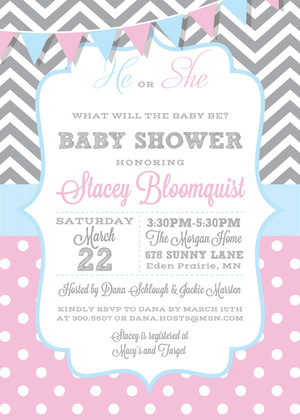 Coral Teal Gender Reveal Baby Shower Invites