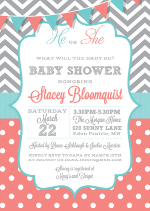 Pink Blue Gender Reveal Baby Shower Invites