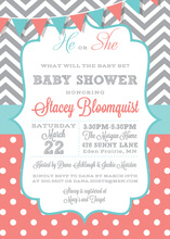 Coral Teal Gender Reveal Baby Shower Invites