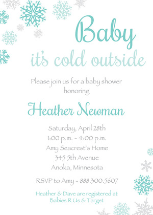 Aqua Snowflakes Fill-in Baby Shower Invitations