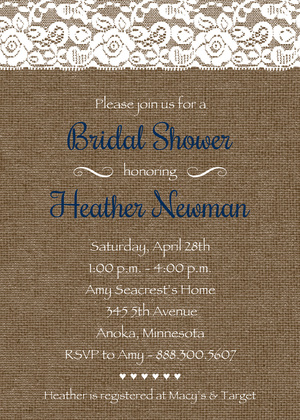 Teal Script Lace On Burlap Bridal Shower Invitations