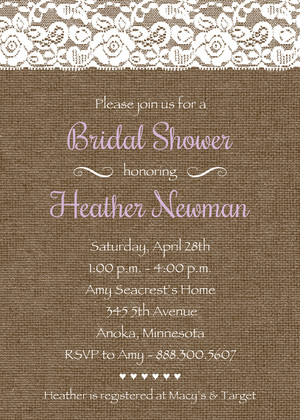 Teal Script Lace On Burlap Bridal Shower Invitations