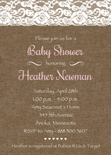 Blush Pink Script Lace On Burlap Invitations