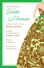 Green Bridesmaid Damask Gown Invitations