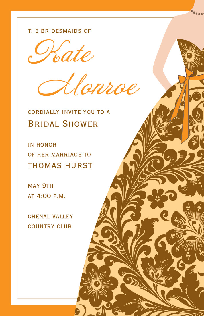 Orange Cream Bridesmaid Damask Invitations