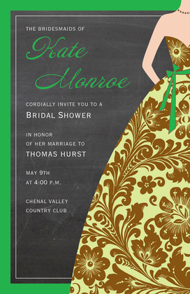 Green Bridesmaid Damask Gown Invitations