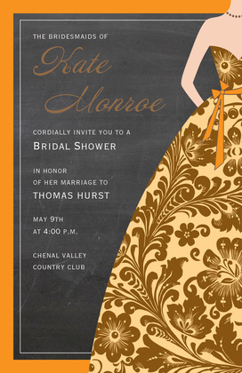 Orange Cream Bridesmaid Damask Invitations