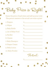 Gold Glitter Graphic Dots Baby Shower Price Game