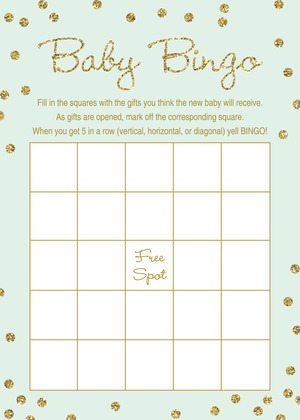 Gold Glitter Graphic Dots Mint Diaper Raffle Cards