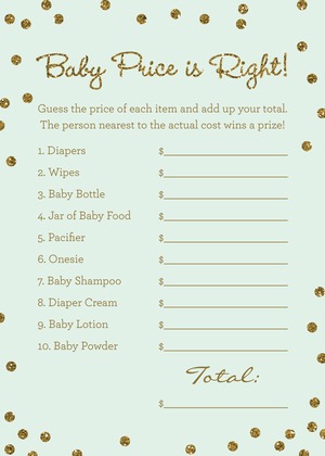 Gold Glitter Graphic Dots Pink Baby Shower Price Game
