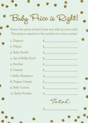 Gold Glitter Graphic Dots Mint Diaper Raffle Cards