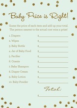 Gold Glitter Graphic Dots Mint Baby Shower Price Game