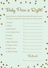 Gold Glitter Graphic Dots Mint Baby Shower Price Game