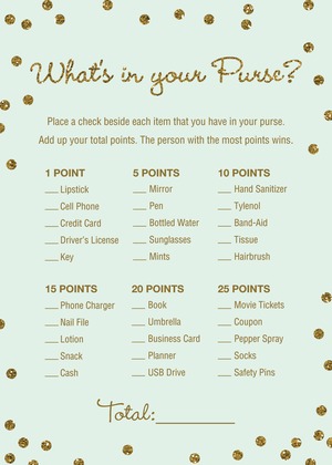 Gold Glitter Graphic Dots What's In Your Purse Game