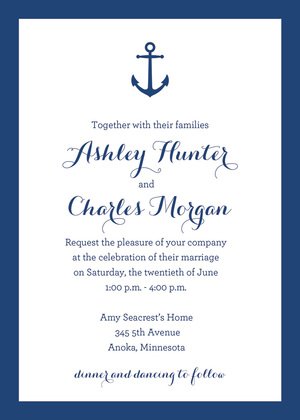 Gold Border Navy Anchor Nautical Wedding Invitations