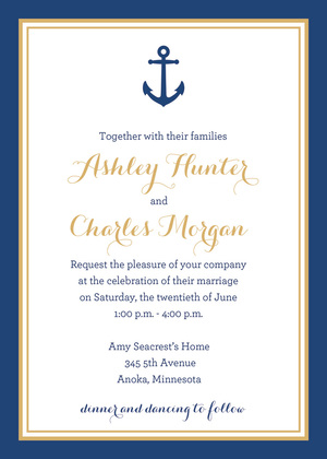 Navy Border Anchor Nautical Wedding Invitations