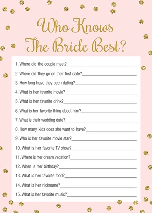 Gold Dots Pink Wedding Tradition Quiz