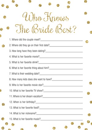 Gold Glitter Graphic Dots Bridal Knowledge Game