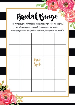 Navy Stripes Watercolor Floral Bridal Bingo