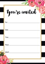 Black Stripes Watercolor Floral Fill-in Invitations