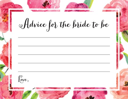 Watercolor Floral Border Bridal Bingo Game