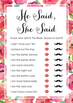 Watercolor Floral Border Bridal Bingo Game