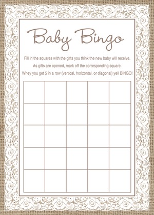 White Lace Border Burlap Baby Prediction Cards