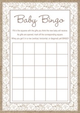 White Lace Border Burlap Baby Bingo Game