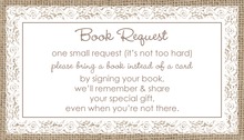 White Lace Border Burlap Bring A Book Card