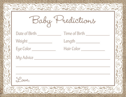 White Lace Border Burlap Baby Bingo Game