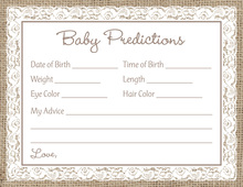 White Lace Border Burlap Baby Prediction Cards