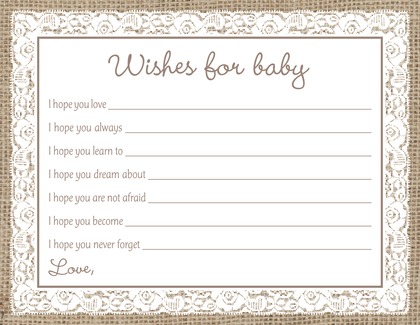 White Lace Border Burlap Baby Bingo Game