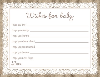 White Lace Border Burlap Baby Bingo Game