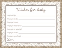 White Lace Border Burlap Baby Wish Cards