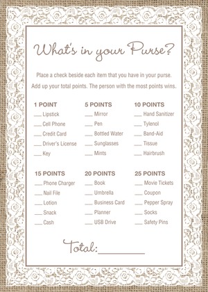 White Lace Border Burlap Baby Bingo Game