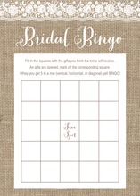 Scalloped White Floral Lace Burlap Bridal Bingo