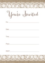 Scalloped White Floral Lace Burlap Fill-in Invites